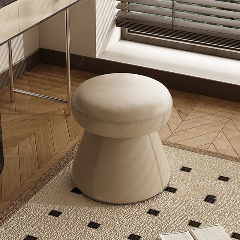 Taburete tocador moderno minimalista de madera maciza y contrachapado con cuero de microfibra — Asiento redondo en forma de hongo, giratorio, para dormitorio