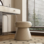 Taburete tocador moderno minimalista de madera maciza y contrachapado con cuero de microfibra — Asiento redondo en forma de hongo, giratorio, para dormitorio