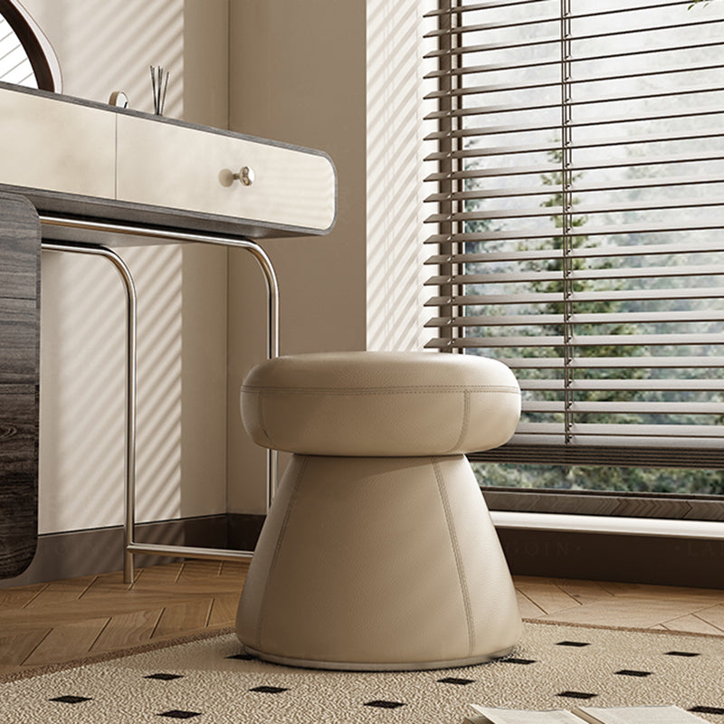 Taburete tocador moderno minimalista de madera maciza y contrachapado con cuero de microfibra — Asiento redondo en forma de hongo, giratorio, para dormitorio