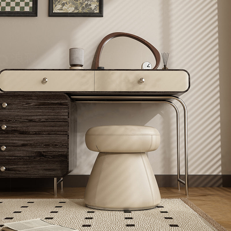 Taburete tocador moderno minimalista de madera maciza y contrachapado con cuero de microfibra — Asiento redondo en forma de hongo, giratorio, para dormitorio