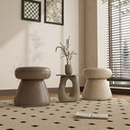 Taburete tocador moderno minimalista de madera maciza y contrachapado con cuero de microfibra — Asiento redondo en forma de hongo, giratorio, para dormitorio
