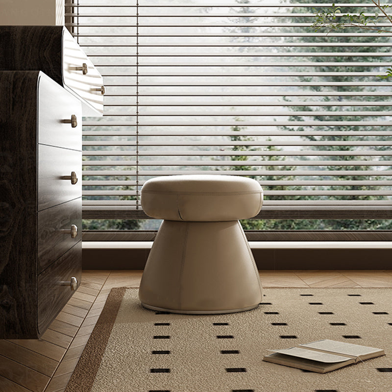 Taburete tocador moderno minimalista de madera maciza y contrachapado con cuero de microfibra — Asiento redondo en forma de hongo, giratorio, para dormitorio