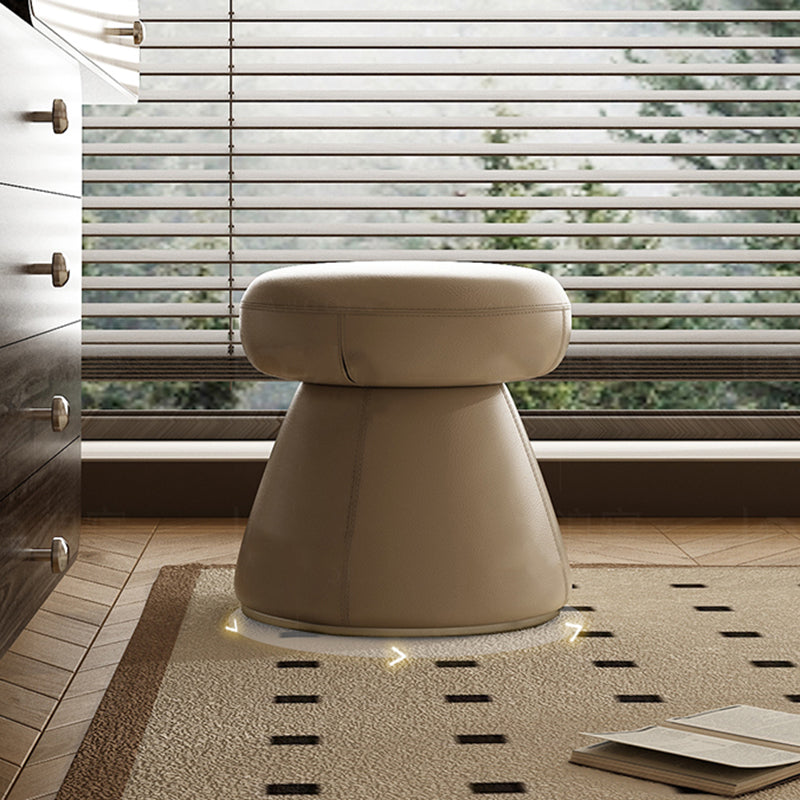 Taburete tocador moderno minimalista de madera maciza y contrachapado con cuero de microfibra — Asiento redondo en forma de hongo, giratorio, para dormitorio