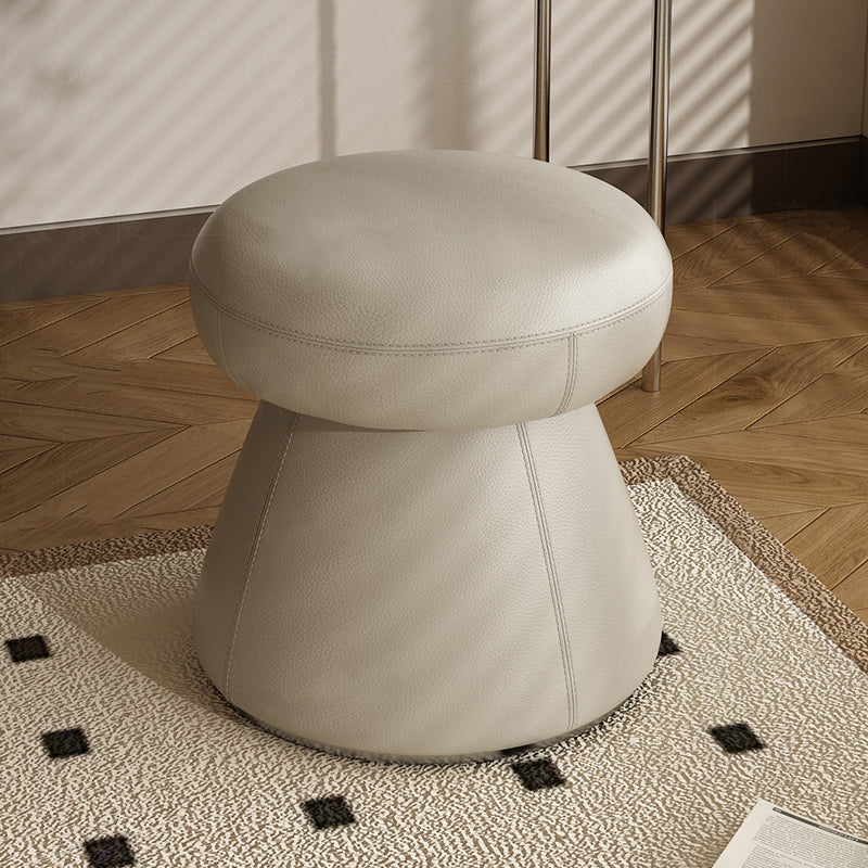 Modern Minimalist Solid Wood & Plywood Vanity Stool with Microfiber Leather — Mushroom-Shaped Round Seat, Swivel, for Bedroom