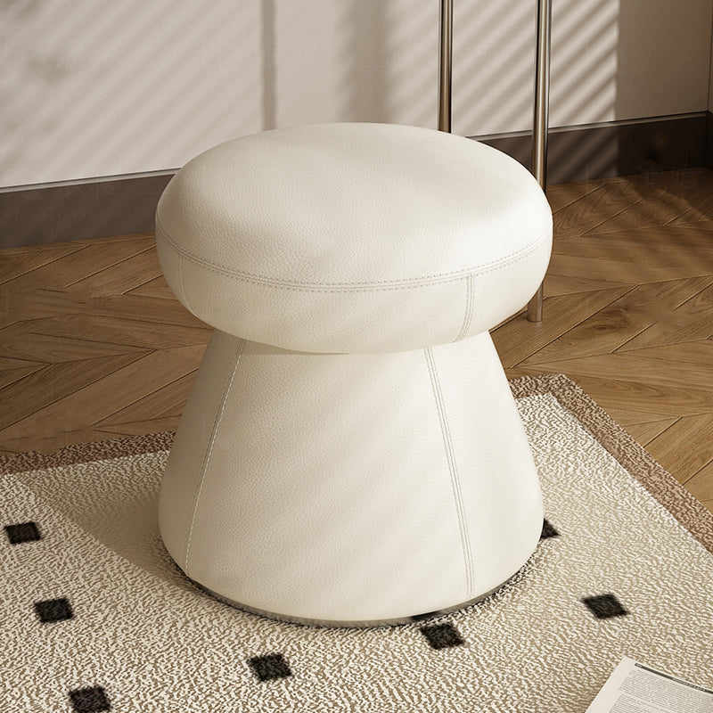 Modern Minimalist Solid Wood & Plywood Vanity Stool with Microfiber Leather — Mushroom-Shaped Round Seat, Swivel, for Bedroom