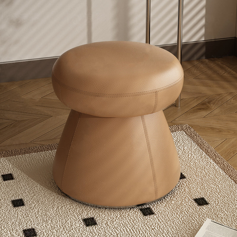 Modern Minimalist Solid Wood & Plywood Vanity Stool with Microfiber Leather — Mushroom-Shaped Round Seat, Swivel, for Bedroom
