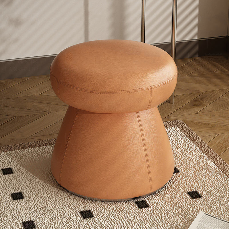 Modern Minimalist Solid Wood & Plywood Vanity Stool with Microfiber Leather — Mushroom-Shaped Round Seat, Swivel, for Bedroom
