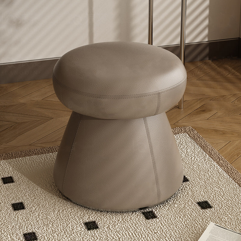 Modern Minimalist Solid Wood & Plywood Vanity Stool with Microfiber Leather — Mushroom-Shaped Round Seat, Swivel, for Bedroom