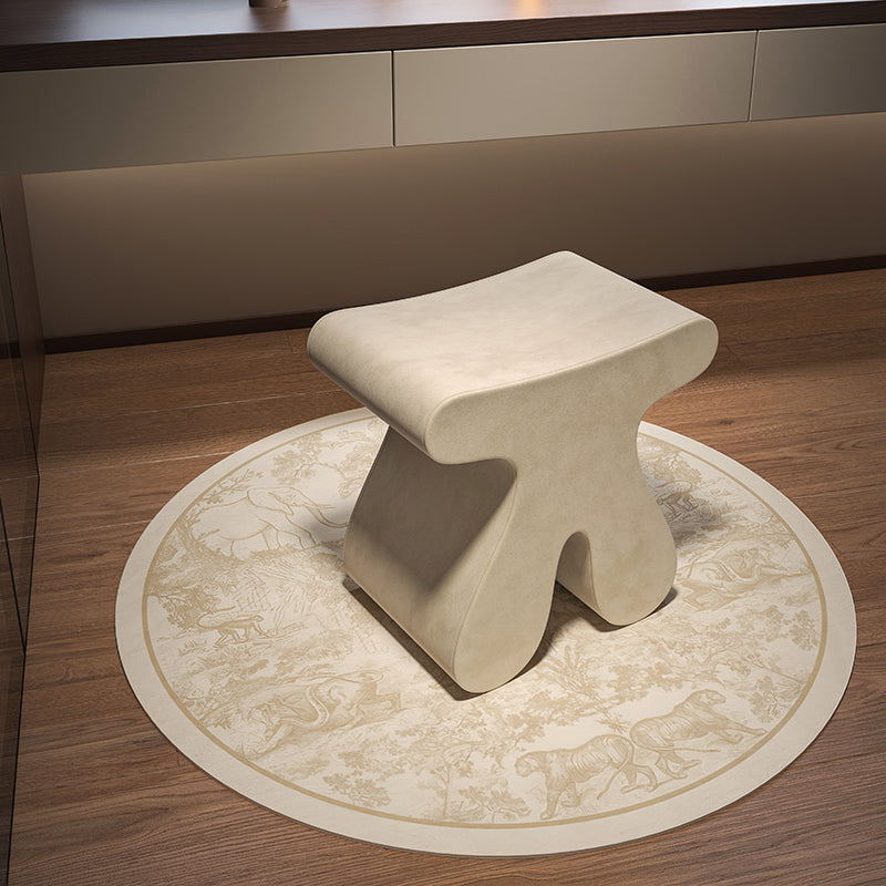 Sculptural Modern Minimalist Plywood & Velvet Rounded Low Stool for the Bedroom