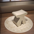 Sculptural Modern Minimalist Plywood & Velvet Rounded Low Stool for the Bedroom
