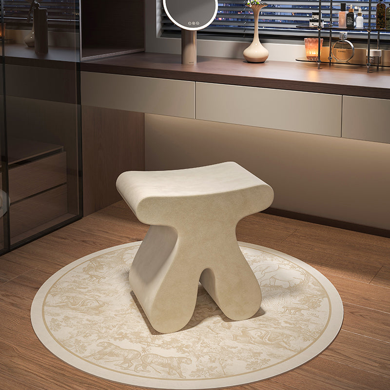 Sculptural Modern Minimalist Plywood & Velvet Rounded Low Stool for the Bedroom