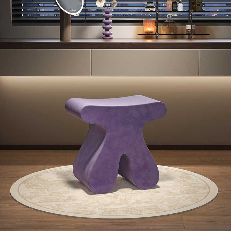 Sculptural Modern Minimalist Plywood & Velvet Rounded Low Stool for the Bedroom