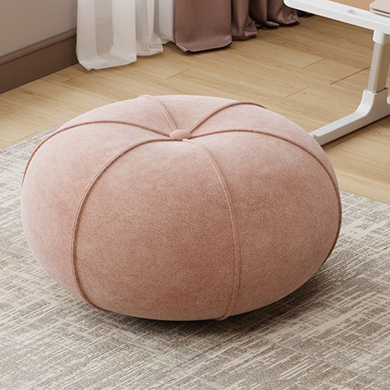 Contemporary Velvet Low Stool with Pumpkin-Shape Solid Wood Plywood Frame for Living Room & Entryway