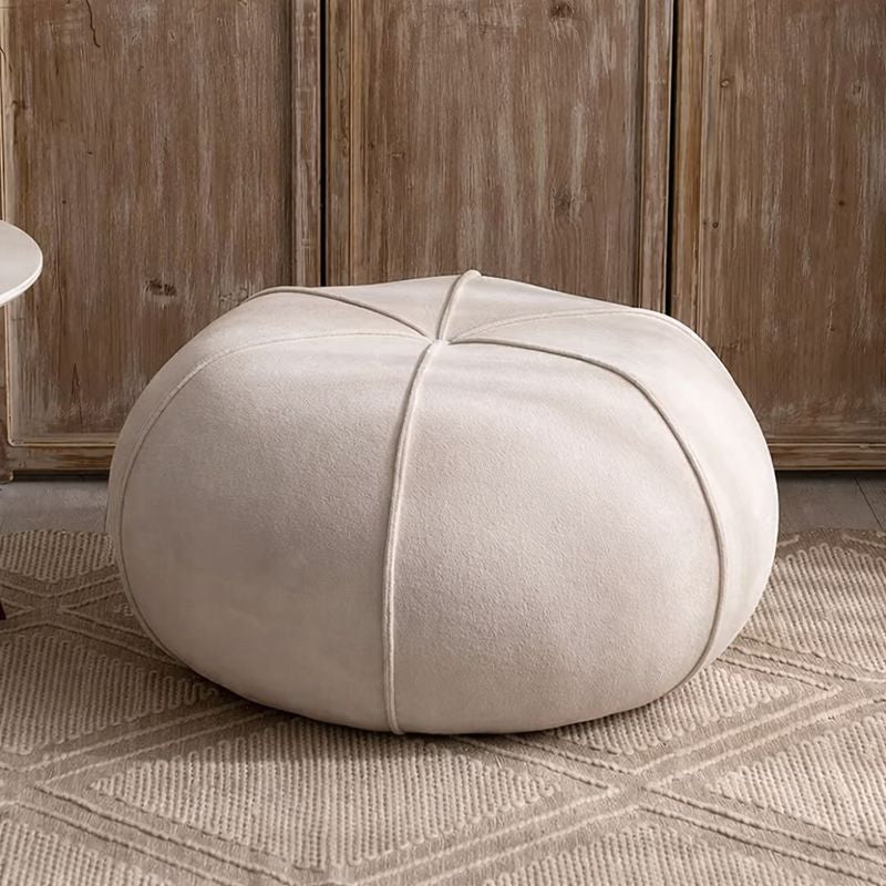 Contemporary Velvet Low Stool with Pumpkin-Shape Solid Wood Plywood Frame for Living Room & Entryway