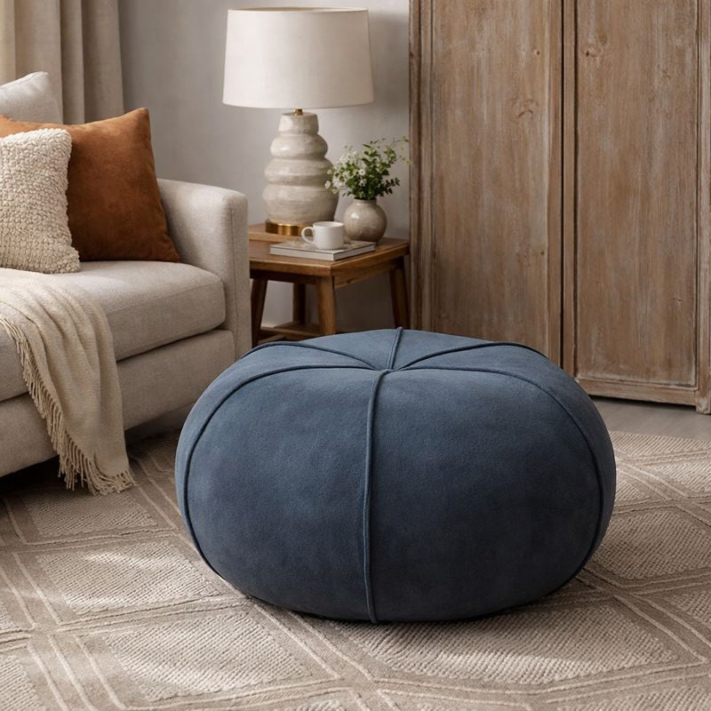 Contemporary Velvet Low Stool with Pumpkin-Shape Solid Wood Plywood Frame for Living Room & Entryway