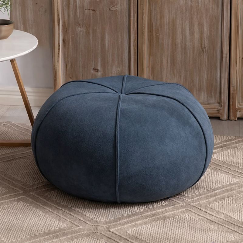 Contemporary Velvet Low Stool with Pumpkin-Shape Solid Wood Plywood Frame for Living Room & Entryway