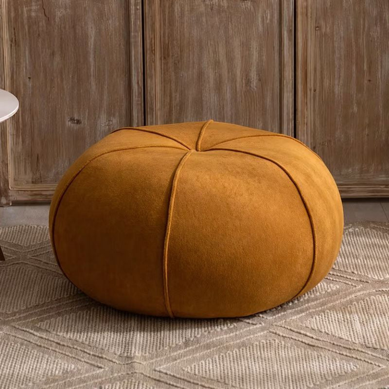 Contemporary Velvet Low Stool with Pumpkin-Shape Solid Wood Plywood Frame for Living Room & Entryway