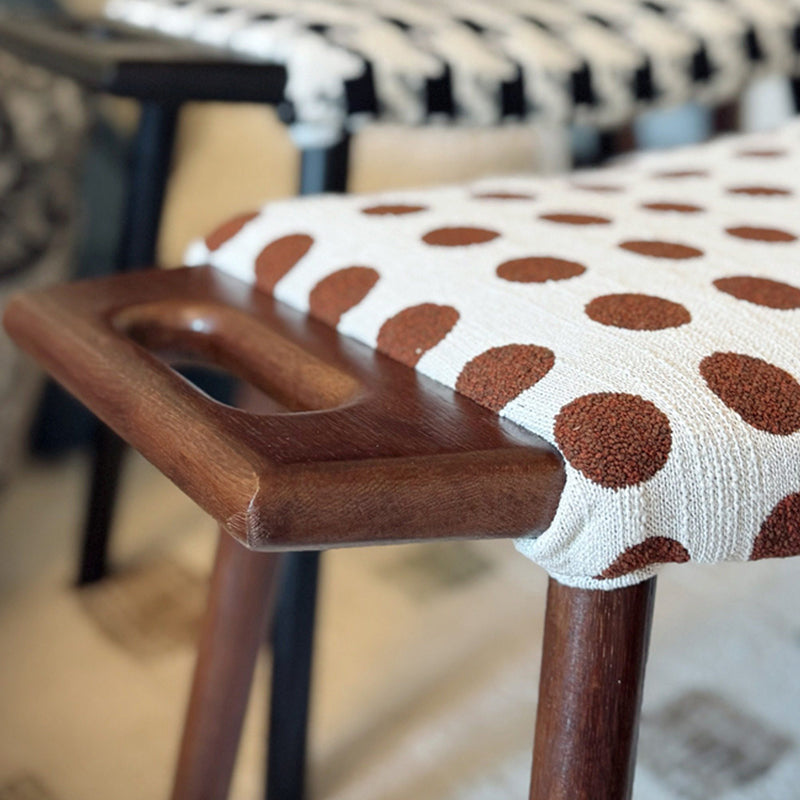 Contemporary Retro Vanity Stool - Curved Cotton-Linen Seat, Solid Wood Construction with Handles for the bedroom