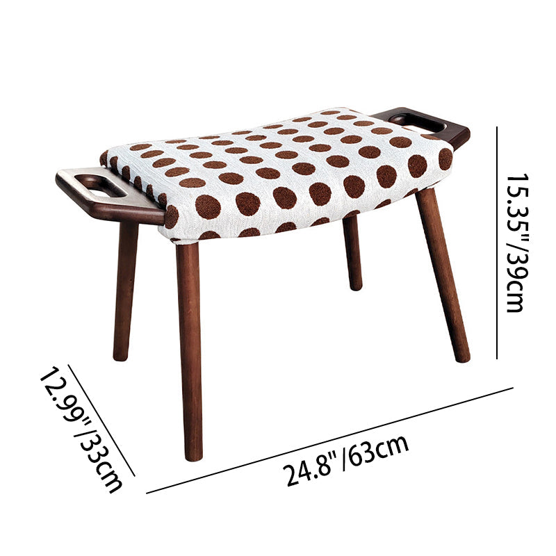 Contemporary Retro Vanity Stool - Curved Cotton-Linen Seat, Solid Wood Construction with Handles for the bedroom