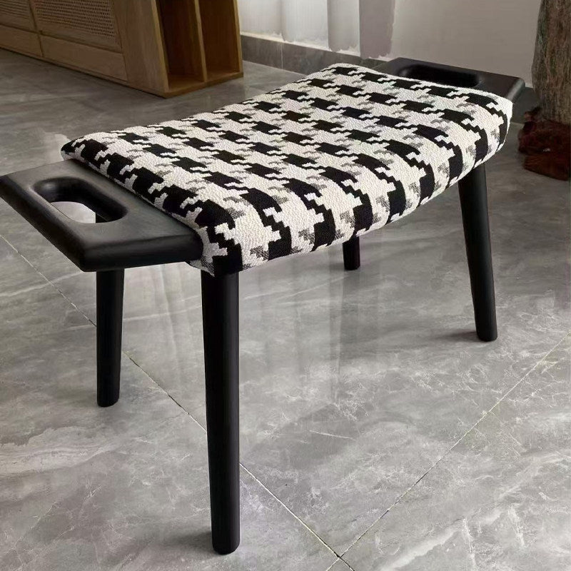 Contemporary Retro Vanity Stool - Curved Cotton-Linen Seat, Solid Wood Construction with Handles for the bedroom