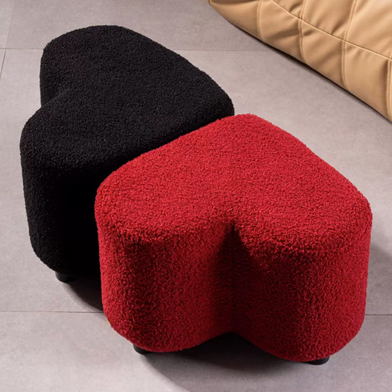 Modern Heart-Shaped Sherpa Fabric Ottoman with Plywood Frame — Low-Profile Accent Stool for Entryway and Living Room