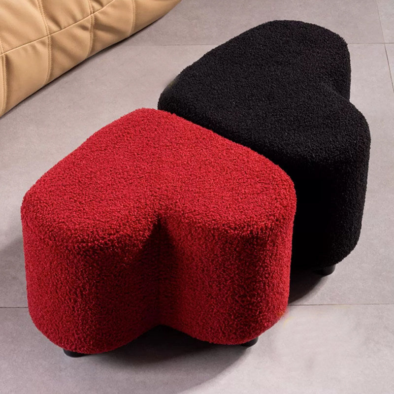 Modern Heart-Shaped Sherpa Fabric Ottoman with Plywood Frame — Low-Profile Accent Stool for Entryway and Living Room
