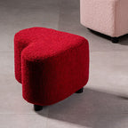 Modern Heart-Shaped Sherpa Fabric Ottoman with Plywood Frame — Low-Profile Accent Stool for Entryway and Living Room
