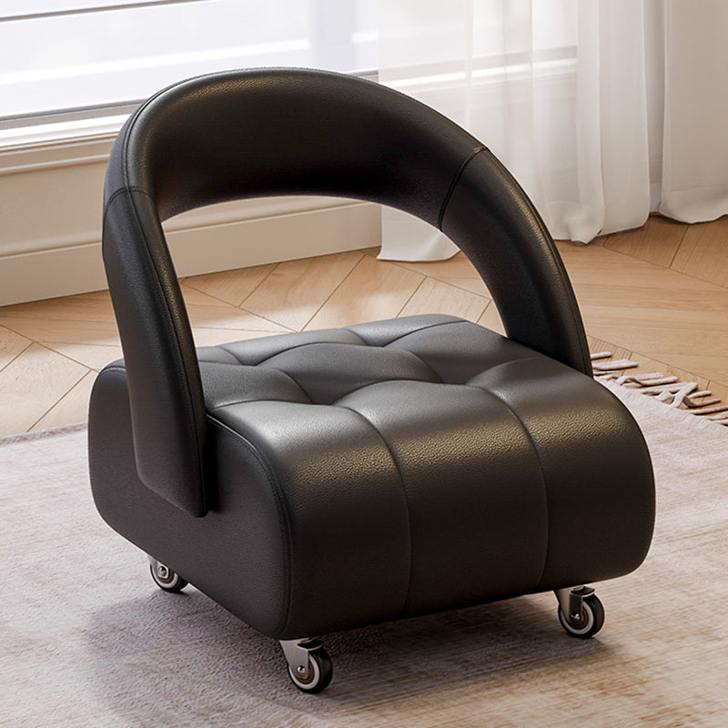 Sleek Modern Minimalist Faux Leather & Plywood Rectangular Low Stool with Backrest – Mobile Seating for Entryway & Living Room