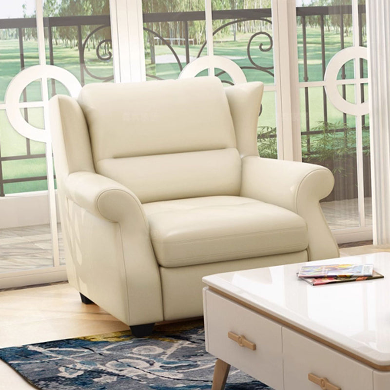 Luxurious Modern Leather Accent Chair with Solid Wood Frame, Ergonomic Backrest and Armrests — Ideal for Living Room or Bedroom
