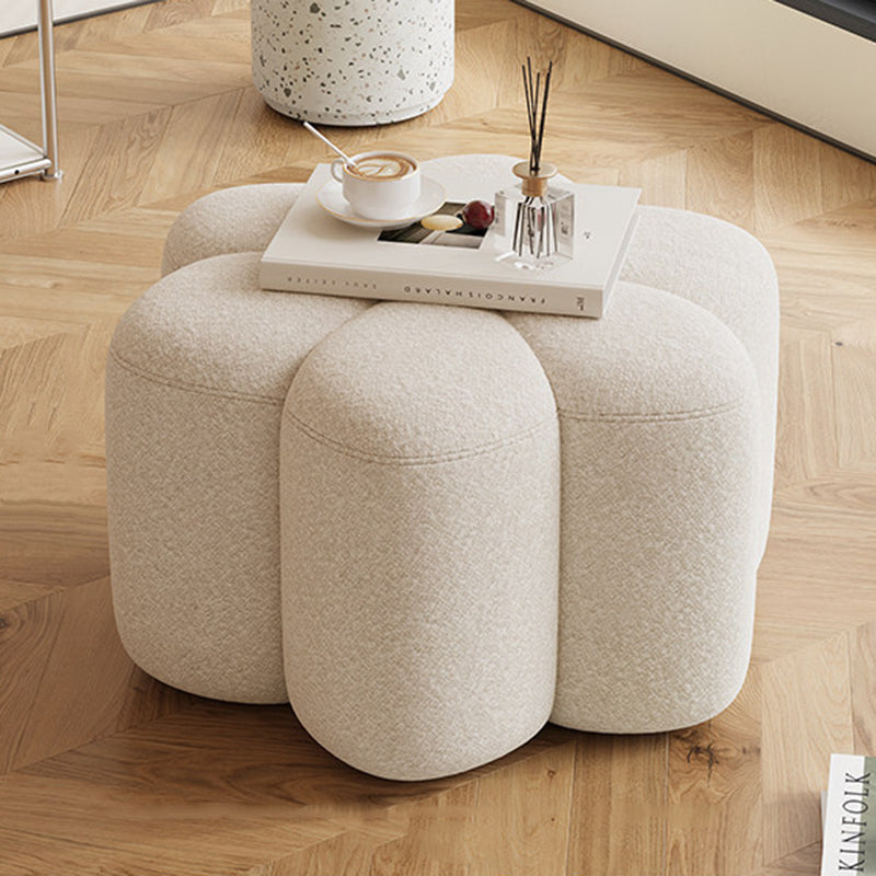 Stylish Sherpa Fabric Petal Stool with Solid Wood Base — Contemporary Low-Profile Accent for Living Room & Entryway