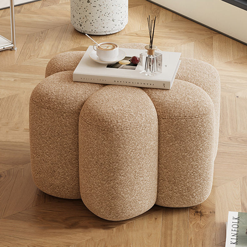 Stylish Sherpa Fabric Petal Stool with Solid Wood Base — Contemporary Low-Profile Accent for Living Room & Entryway