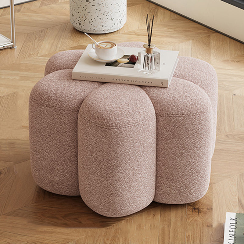 Stylish Sherpa Fabric Petal Stool with Solid Wood Base — Contemporary Low-Profile Accent for Living Room & Entryway