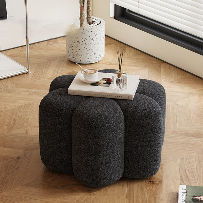 Stylish Sherpa Fabric Petal Stool with Solid Wood Base — Contemporary Low-Profile Accent for Living Room & Entryway