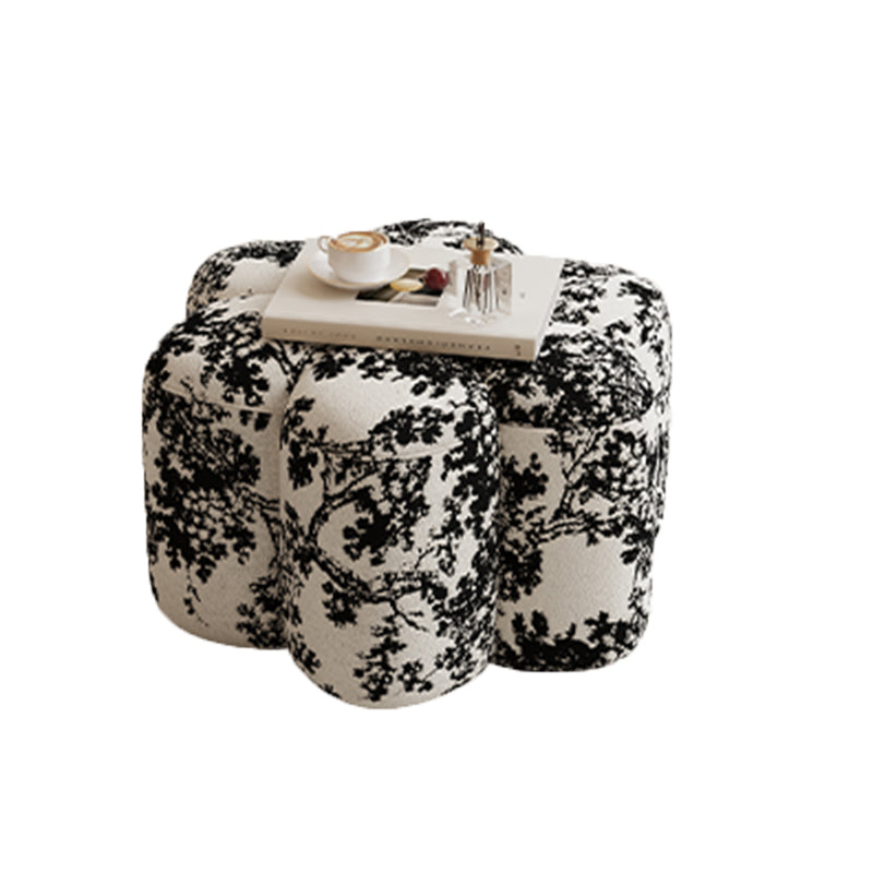 Stylish Sherpa Fabric Petal Stool with Solid Wood Base — Contemporary Low-Profile Accent for Living Room & Entryway