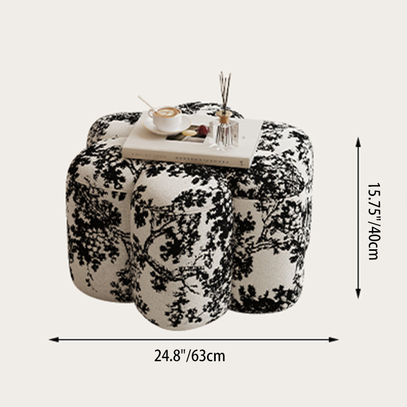 Stylish Sherpa Fabric Petal Stool with Solid Wood Base — Contemporary Low-Profile Accent for Living Room & Entryway