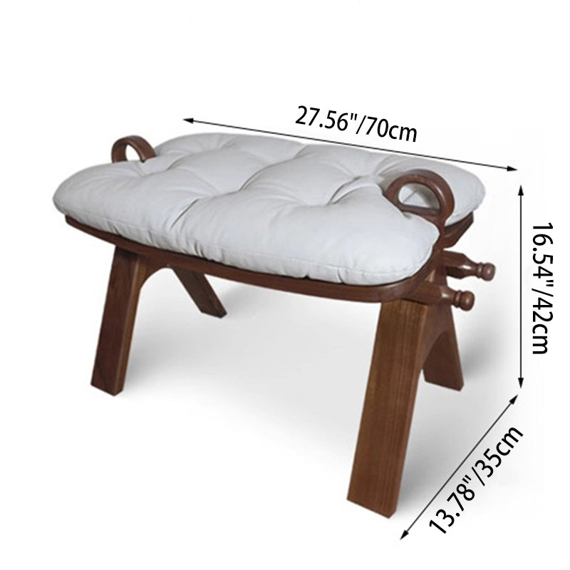 Contemporary Retro Top-Grain Leather Low Stool with Curved Rectangular Silhouette and Solid Wood Base – Perfect for Bedroom & Living Room