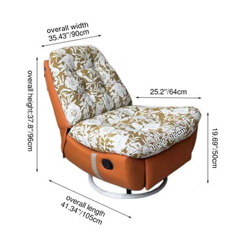 Sillón Giratorio Retro de Madera Maciza y Metal con Tapicería Floral de Algodón-Lino, Base de Piel Ecológica y Giro de 360°