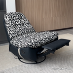 Sillón Giratorio Retro de Madera Maciza y Metal con Tapicería Floral de Algodón-Lino, Base de Piel Ecológica y Giro de 360°