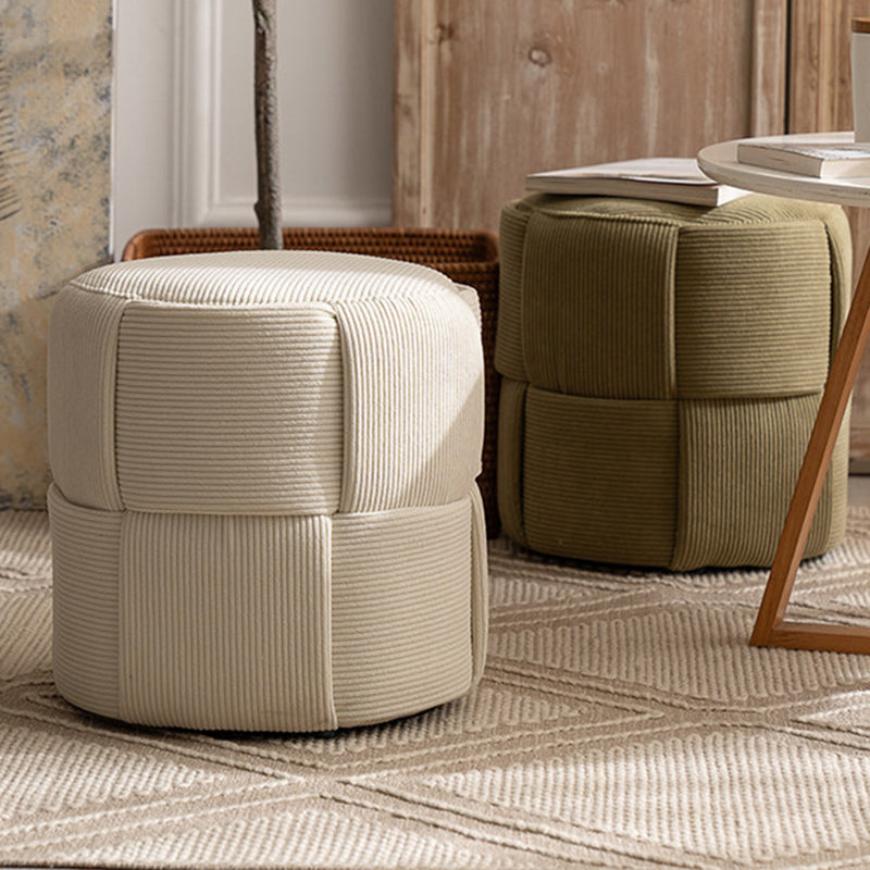 Sleek Modern Minimalist Solid Wood Corduroy Cylindrical Ottoman - Low-Profile Stool for Living Room and Entryway