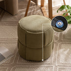 Sleek Modern Minimalist Solid Wood Corduroy Cylindrical Ottoman - Low-Profile Stool for Living Room and Entryway