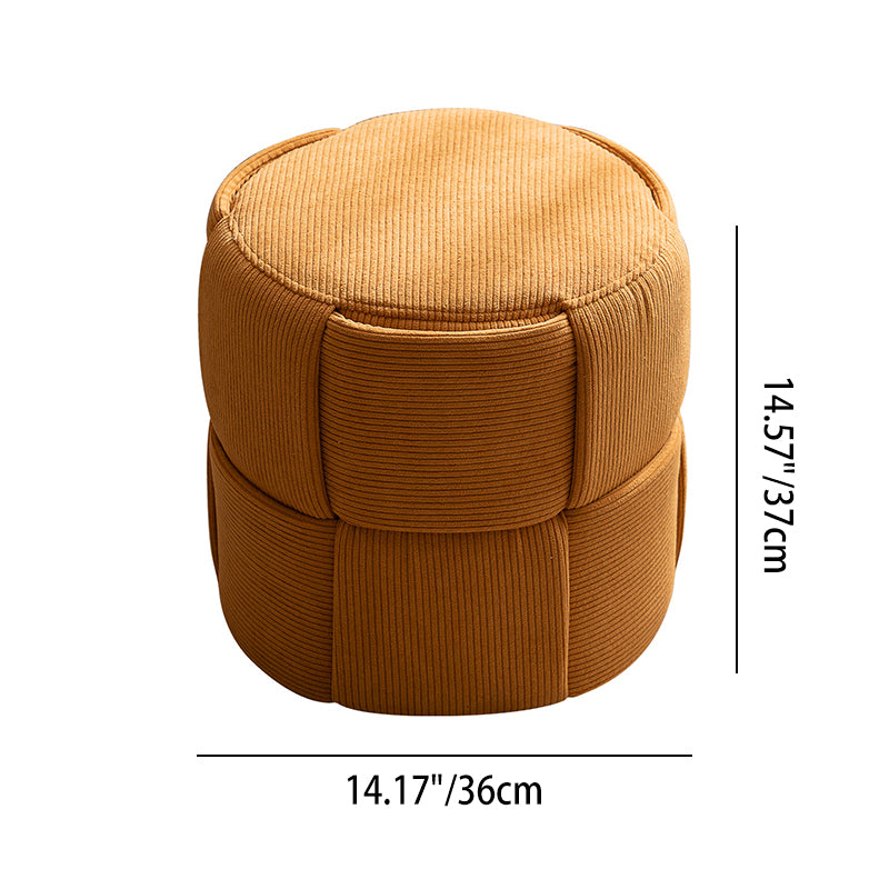 Sleek Modern Minimalist Solid Wood Corduroy Cylindrical Ottoman - Low-Profile Stool for Living Room and Entryway