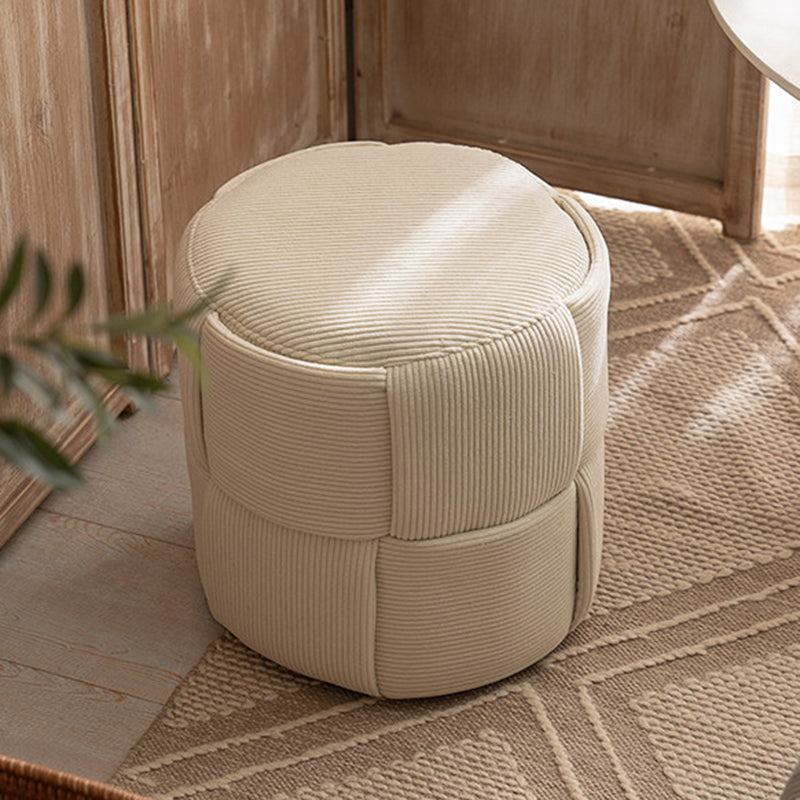 Sleek Modern Minimalist Solid Wood Corduroy Cylindrical Ottoman - Low-Profile Stool for Living Room and Entryway