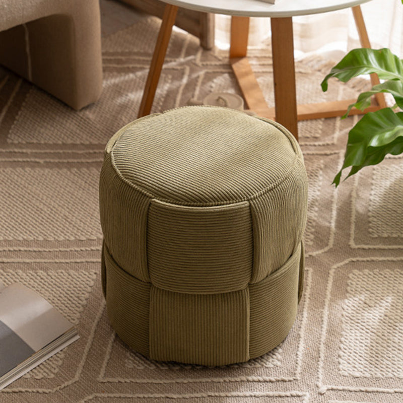 Sleek Modern Minimalist Solid Wood Corduroy Cylindrical Ottoman - Low-Profile Stool for Living Room and Entryway