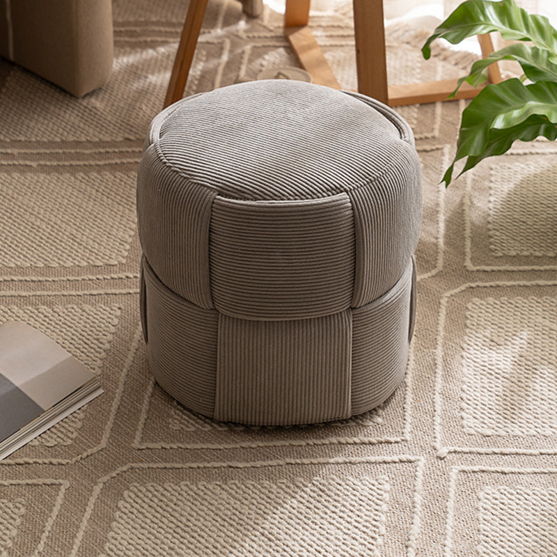 Sleek Modern Minimalist Solid Wood Corduroy Cylindrical Ottoman - Low-Profile Stool for Living Room and Entryway