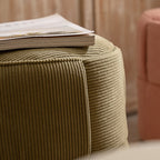 Sleek Modern Minimalist Solid Wood Corduroy Cylindrical Ottoman - Low-Profile Stool for Living Room and Entryway