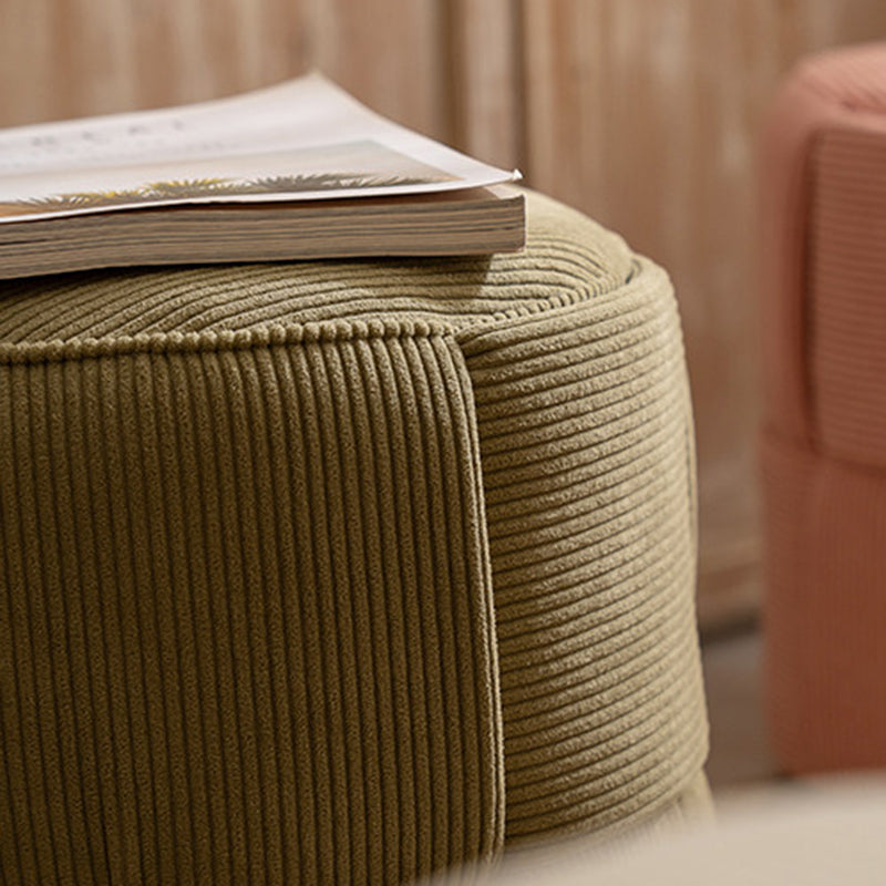 Sleek Modern Minimalist Solid Wood Corduroy Cylindrical Ottoman - Low-Profile Stool for Living Room and Entryway