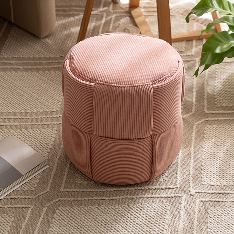 Sleek Modern Minimalist Solid Wood Corduroy Cylindrical Ottoman - Low-Profile Stool for Living Room and Entryway