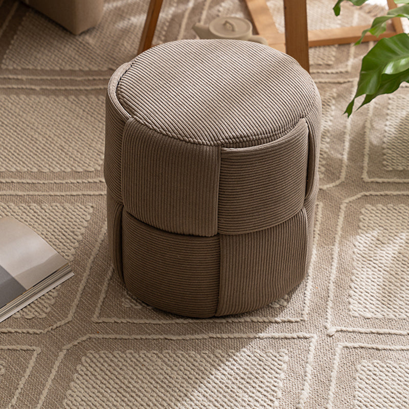 Sleek Modern Minimalist Solid Wood Corduroy Cylindrical Ottoman - Low-Profile Stool for Living Room and Entryway