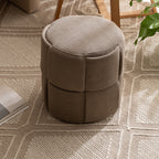 Sleek Modern Minimalist Solid Wood Corduroy Cylindrical Ottoman - Low-Profile Stool for Living Room and Entryway