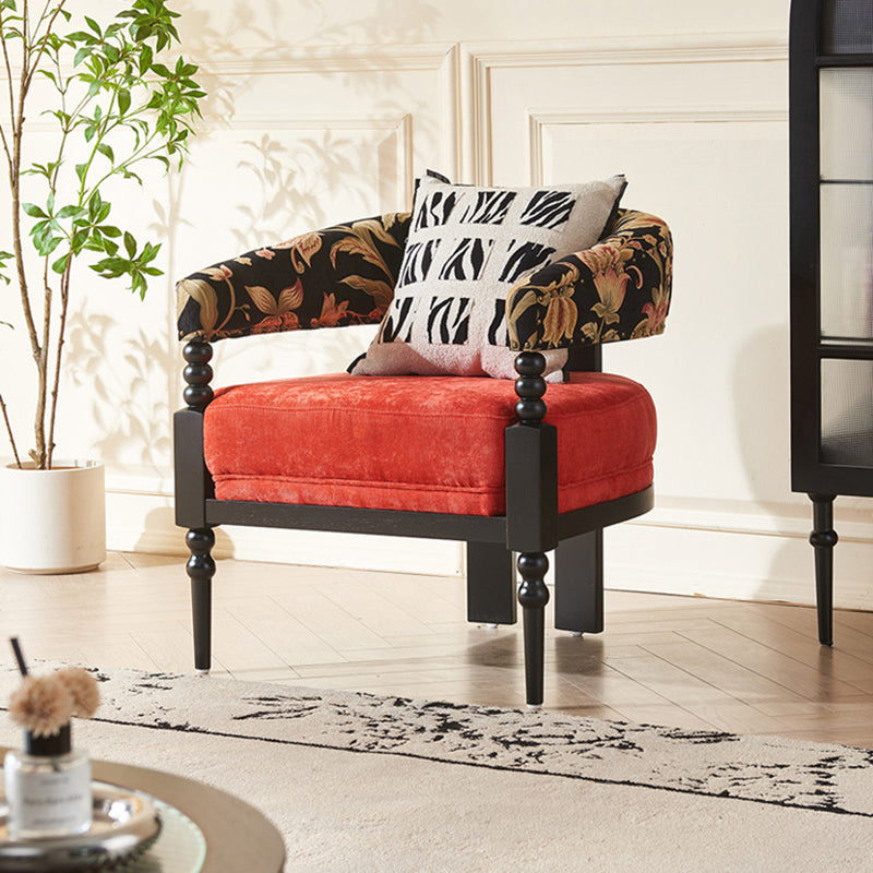 Traditional French-Style Solid Ash Wood Curved Handrail Accent Chair & Table Set with Cotton-Linen Blend Upholstery for Living Room